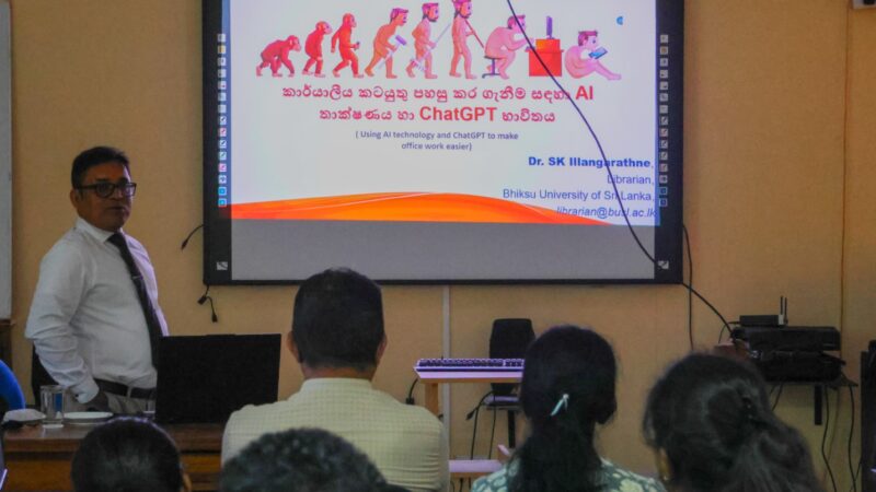 A training workshop on the use of AI technology and ChatGPT to enhance office work was successfully held on 27th March 2026 at the Computer Laboratory. The workshop was organized by the Establishment Division as part of the Annual Action Plan 2026, with the aim of providing local training opportunities for all non-academic staff.  The session was conducted by Dr. S.K. Illangarathne, Librarian of BUSL.